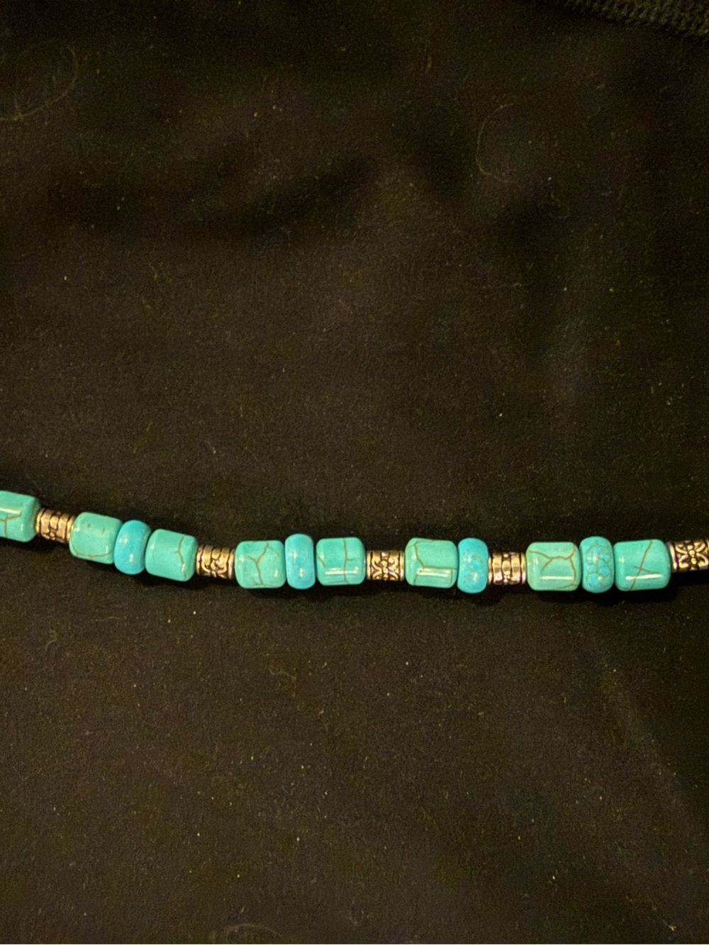 Women’s Turquoise Beaded Bracelet with Silver Tone Spacers